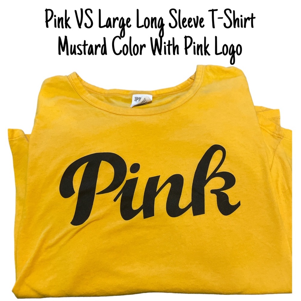 EUC Pink VS Large Long Sleeve T-Shirt Mustard Color With Pink Logo